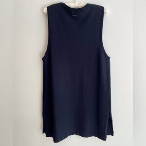 MPG Long Length Black Horizontal Ribbed Vest Side Slits Office Casual Lagenlook